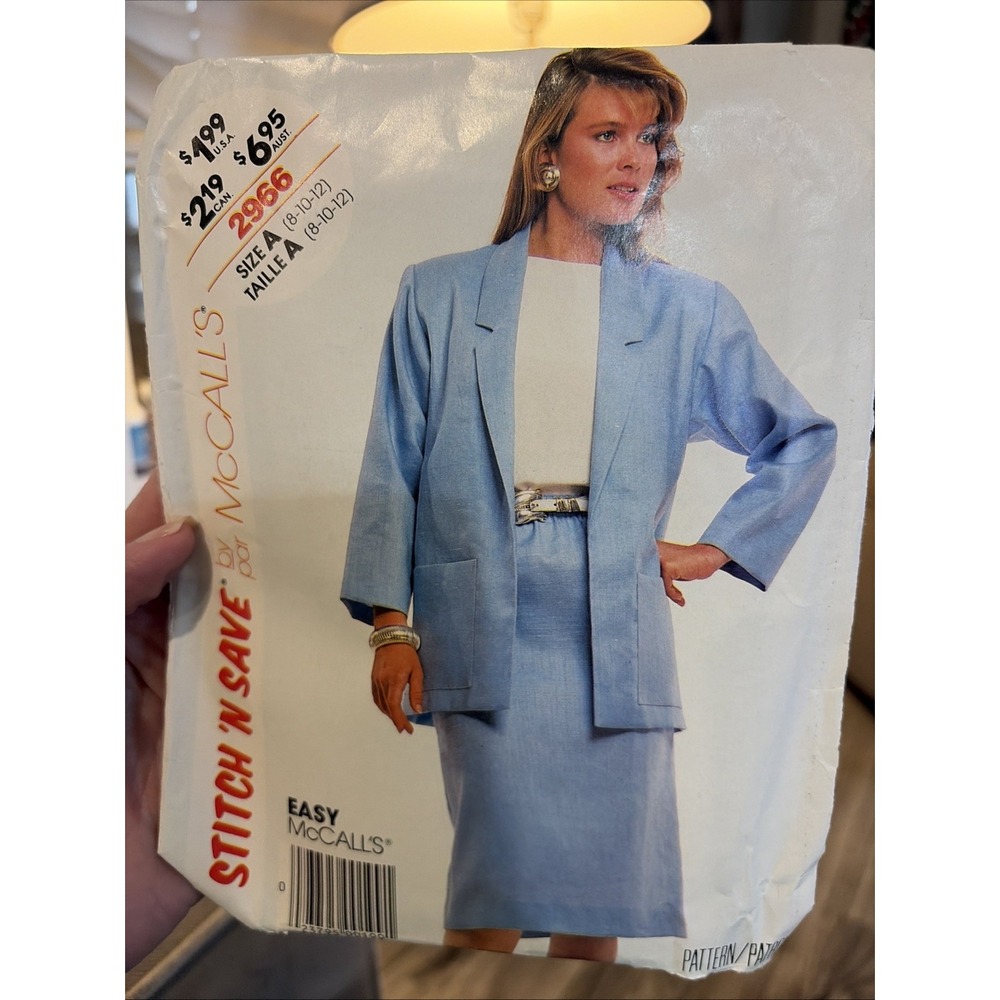 Vintage 1987 McCalls 2966 Sewing Pattern Ladies Suit Jacket Skirt Size 12 Cut